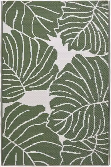 Homescapes Luxury Outdoor Rug in Green and White Ada Floral, Reversible and UV-Resistant, W/D/H: 120 x 180 cm