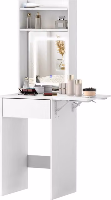 Pirlo Plush Hollywood LED Drop Leaf Dressing Table with Mirror in White