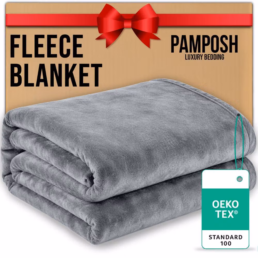 Pamposh Reversible Flannel Fleece Blanket and Throw in Silver Grey – 2