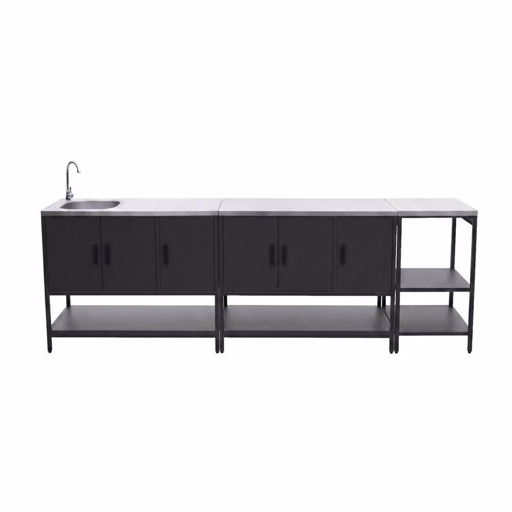 sweeek 3-Module Stainless Steel Outdoor Kitchen in Black, W/D/H: 120 x 51 x 142 cm – 2