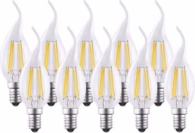 Harper Living Pack of 10 Warm White Dimmable E14 LED Flame Tip Bulbs, Clear Glass