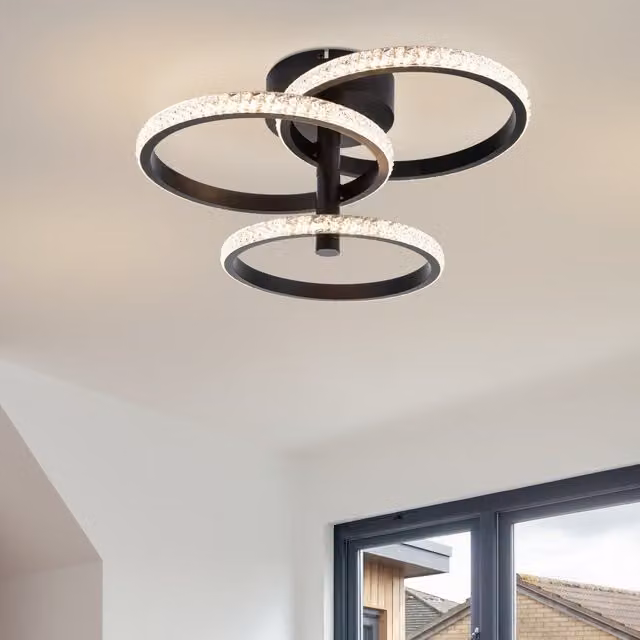 COSYLYTE Cowan 3 Ring Integrated LED Ceiling Light in Black