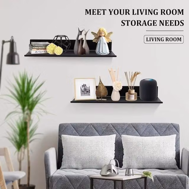 FORGEVIO Black Matt Metal Wall Mounted Floating Storage Shelf – 1