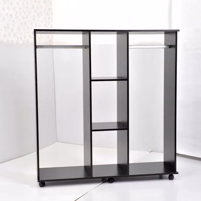 HOMCOM Double Mobile Open Wardrobe with Clothes Hanging Rail and Storage Shelves, Black – 8