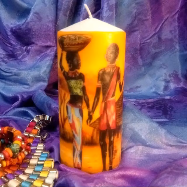 Viki African Beauty Pillar Candle in White and Multicolour