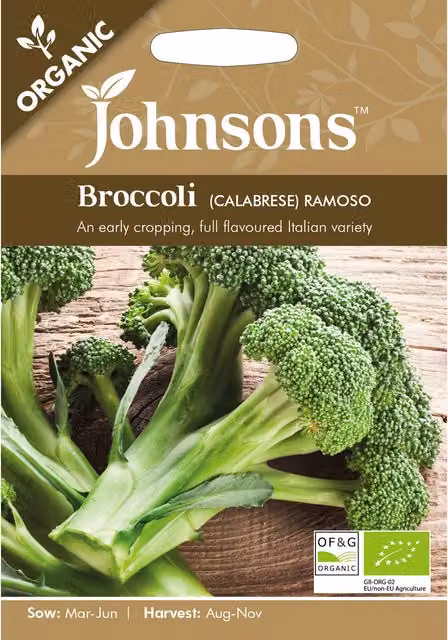 Johnsons Organic Calabrese Ramoso Broccoli Vegetable Seeds, Green