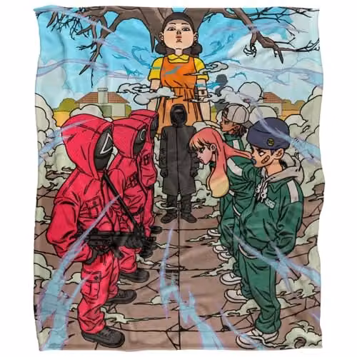 Squid Game Anime Stand-Off Super Soft Fleece Throw Blanket, White, W/D/H: 152 x 127 cm