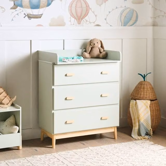 Wyld and Coco Scandinavian Style Changing Table Dresser in Light Green MDF with Drawers – 1