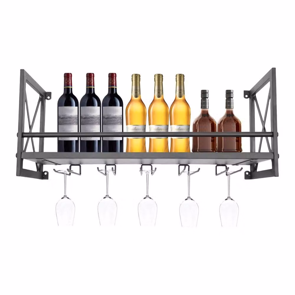 FORGEVIO Wall Mounted Metal Wine Glass and Bottle Rack in Brown – 2
