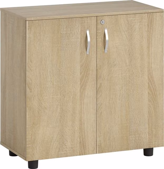 Vinsetto Modern Two-Tier Locking Office Storage Cabinet with Hinged Doors and Internal Shelves, Brown – 1