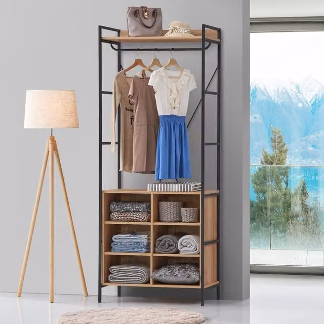 Timber Art Design UK Modern Open Wardrobe in Brown Oak with Internal Shelves and Hanging Rod, W/D/H: 80 x 40 x 200 cm