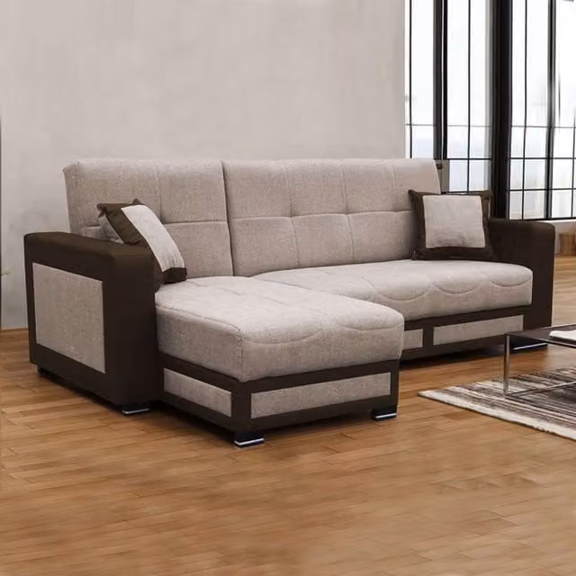 Sliding Wardrobes 4U Terrian Brown Fabric L-Shape Corner Sofa Bed with Ottoman Storage and Scatter Cushions, Left Facing