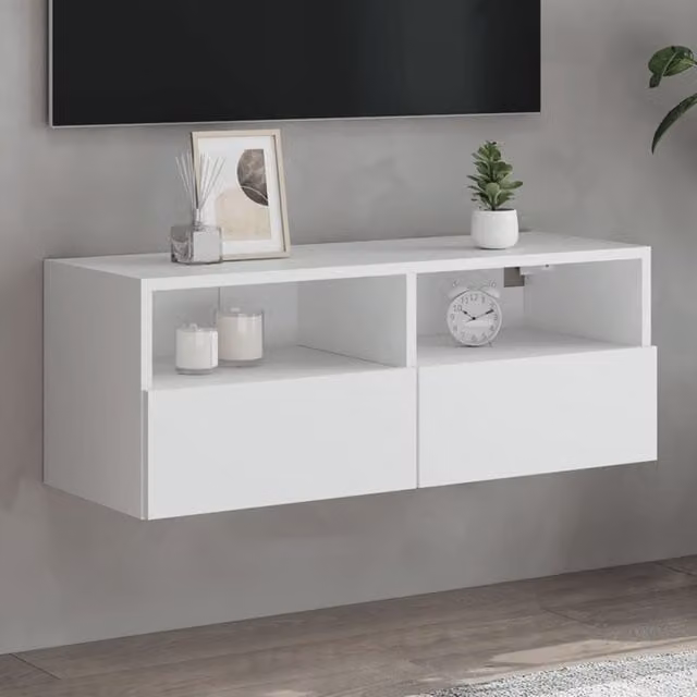 Berkfield Home White Modern TV Wall Cabinet in Matt MDF, W/D/H: 80 x 30 x 30 cm – 1