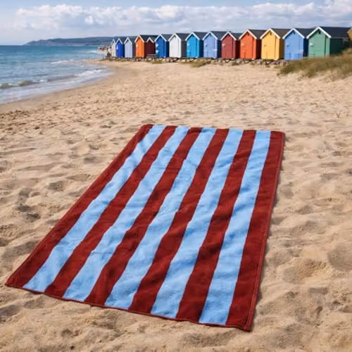 Misona Large Organic Cotton Striped Beach Towel in Red and Blue, W/D/H: 90 x 180 cm – 7