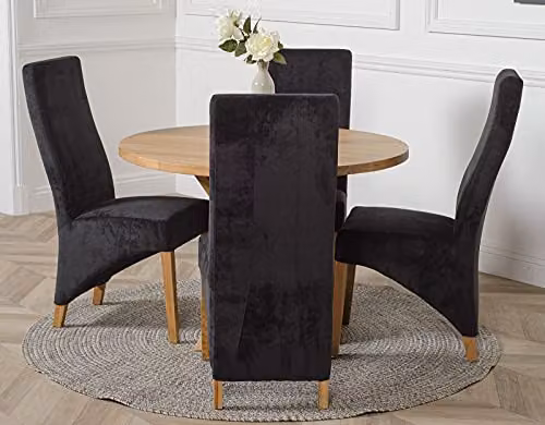 Thats Furniture Oregon Round Oak Dining Table and 4 Lola Fabric Chairs in Black and Grey, Diameter: 110 cm, Height: 76 cm – 3