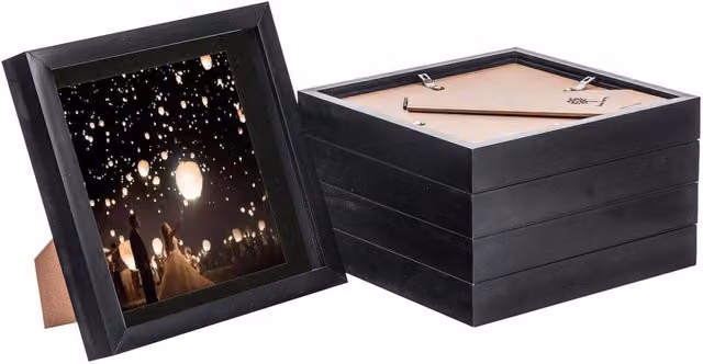 Nicola Spring Pack of 5 Black 3D Box Photo Frames with 6 x 6 inch Mount, W/D/H: 20.32 x 20.32 x 20.32 cm