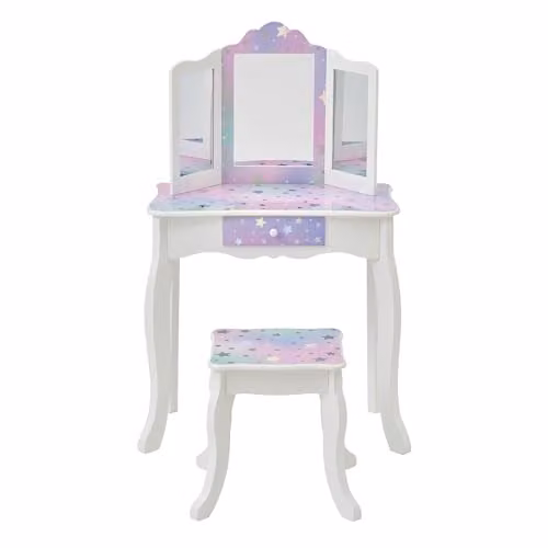 Teamson Kids Fantasy Fields Gisele Starry Sky Kids Vanity Table and Stool Set in White