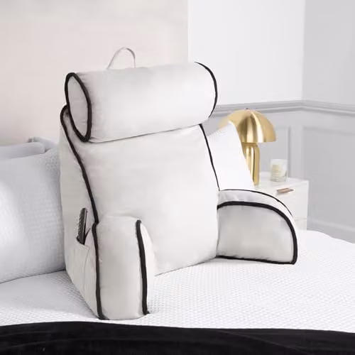 OHS Contoured Reading Pillow with Neck and Back Support in Beige – 1