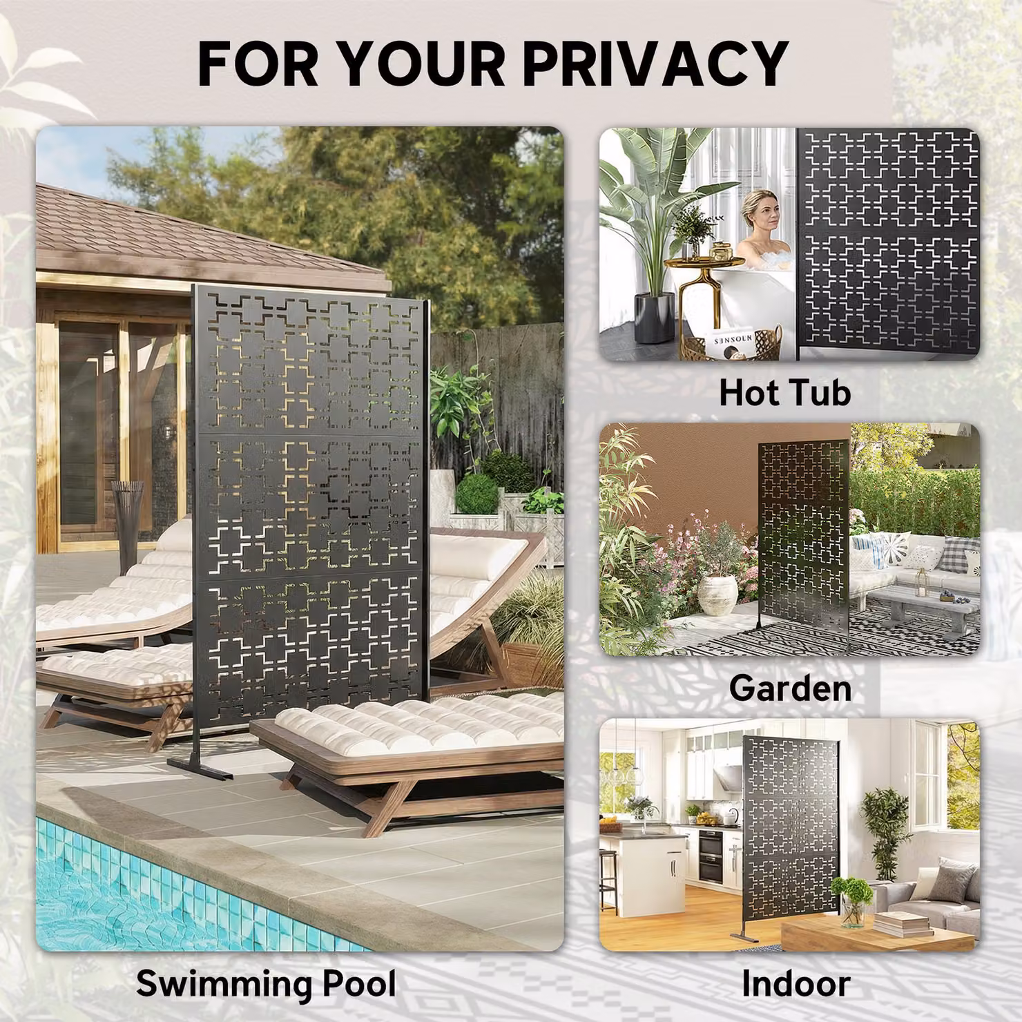 Outsunny Black Powder-Coated Metal Decorative Privacy Screen and Outdoor Trellis Divider, H: 198.0 cm x W: 122.0 cm x D: 45.0 cm – 6