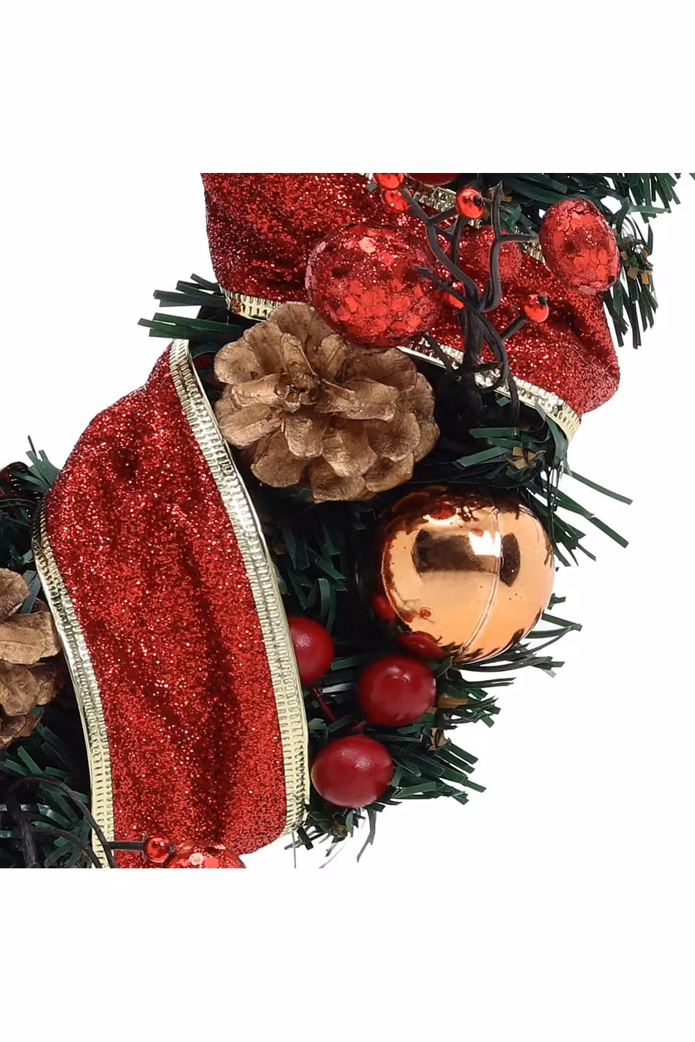 Living and Home Red and Gold Ribbon Lighted Hanging Christmas Wreath, Diameter: 30 cm – 3