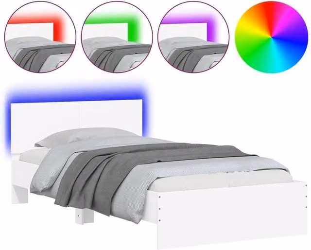 Berkfield Home Modern White Bed Frame with LED Under-Bed Lighting and USB Charging Port, W/D/H: 100 x 200 cm – 1