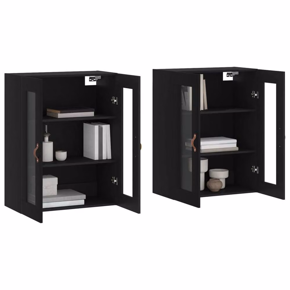 Berkfield Home Set of 2 Modern Wall Mounted Cabinets in Black with Glass Doors and Internal Shelves – 2