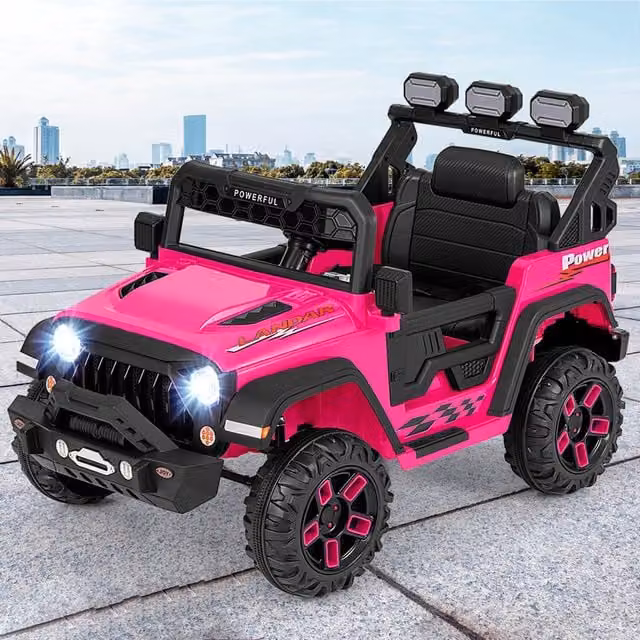 Costway 12V Pink Kids Electric Ride On Truck with Light and Sound and Rechargeable Battery