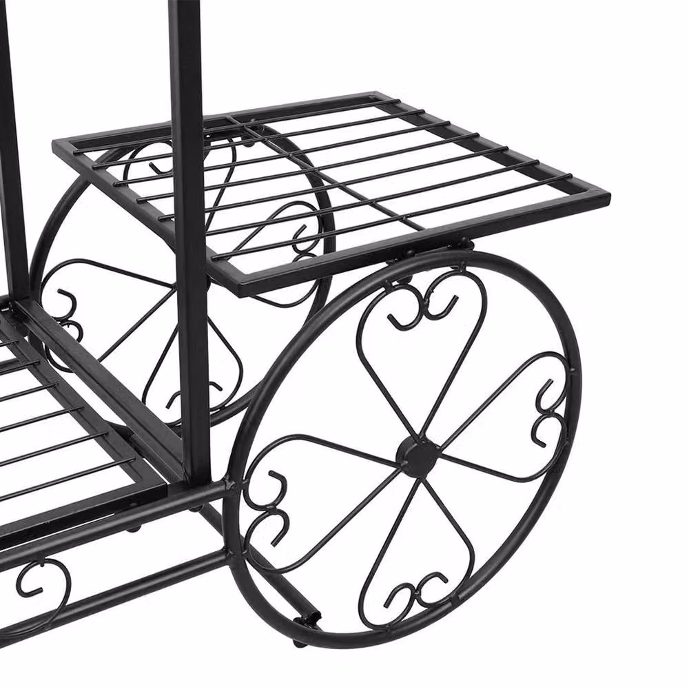 KORVIXA 6-Tier Metal Garden Flying Cart Planter Stand in Matt Black, W/D/H: 100 x 100 x 68.5 cm – 3