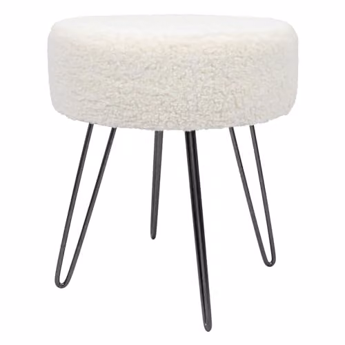 Harbour Housewares Round Bouclé Footstool with Gold Base in White and Black – 1