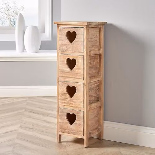 Home Source 4 Drawer Wooden Storage Chest of Drawers in Natural Brown