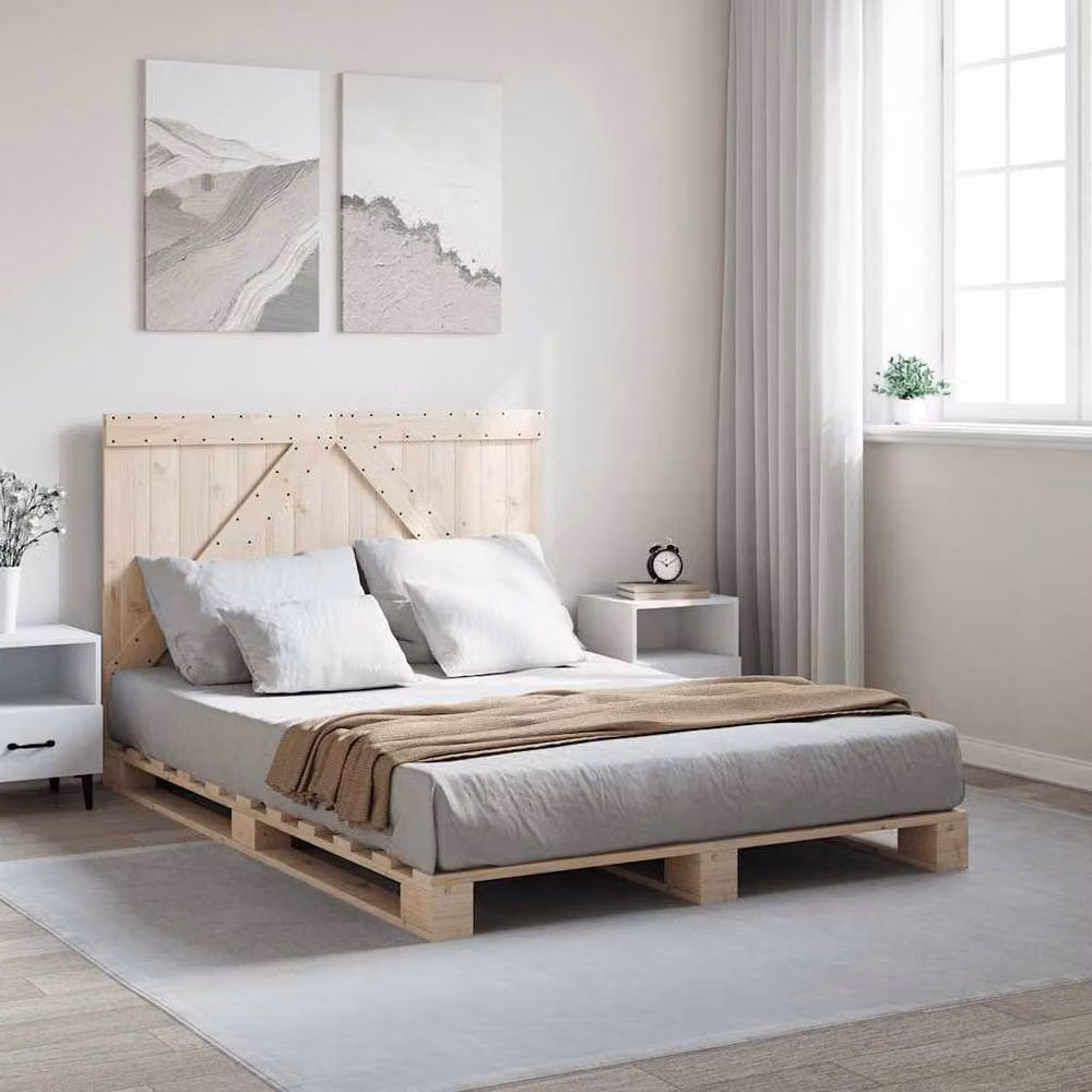 Berkfield Home Beautiful Bed Frame with Headboard in Natural Pine, W/D/H: 140 x 200 x 104 cm – 2