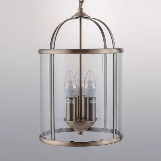 First Choice Lighting Antique Brass 3 Lamp Lantern Style Pendant in Bronze with Transparent Glass – 1