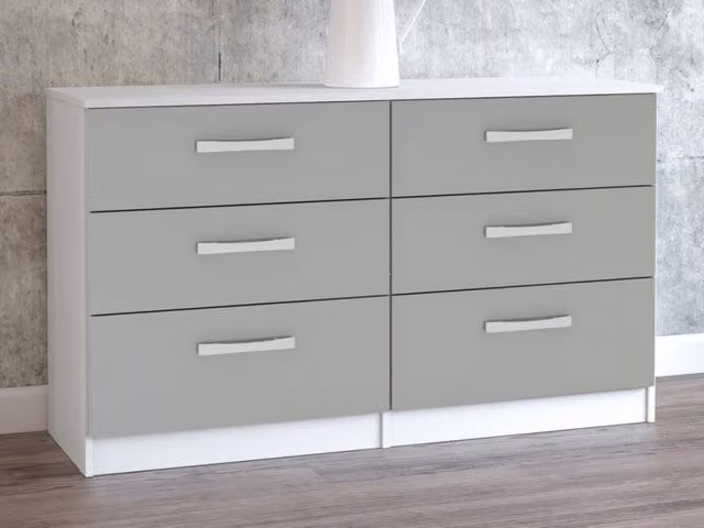 Birlea Lynx 6 Drawer Chest in White, Grey and Silver High Gloss Finish, H 127.5 x W 74.3 x D 37.9 cm – 2