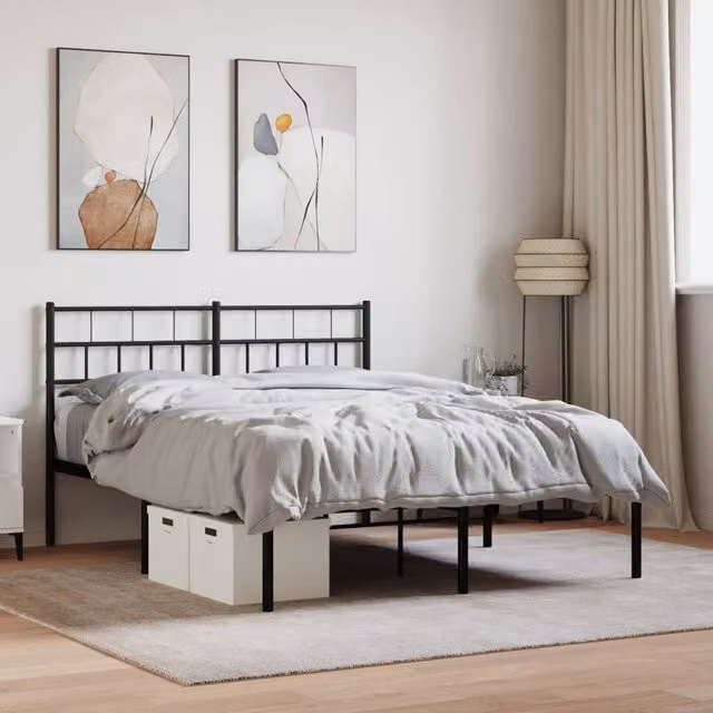 Berkfield Home Metal Bed Frame with Headboard in Black, W/D/H: 135 x 190 cm – 1