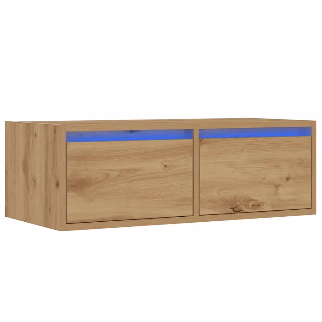 Berkfield Home Artisan Oak TV Cabinet with LED Lights in Brown, W: 75 cm, D: 25 cm, H: 25 cm – 3