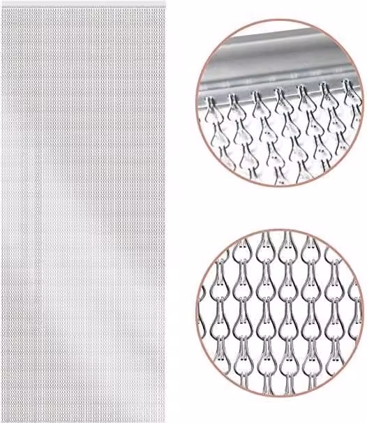 Glamhaus Silver Aluminium Chain Curtain Heavy Duty Fly Screen, H 210 cm x W 90 cm – 1