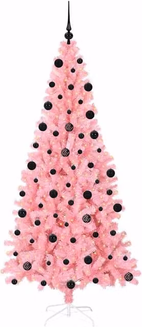 Berkfield Home Lush Pink PVC Christmas Tree with 300 LEDs and Stand, Height: 210 cm – 1