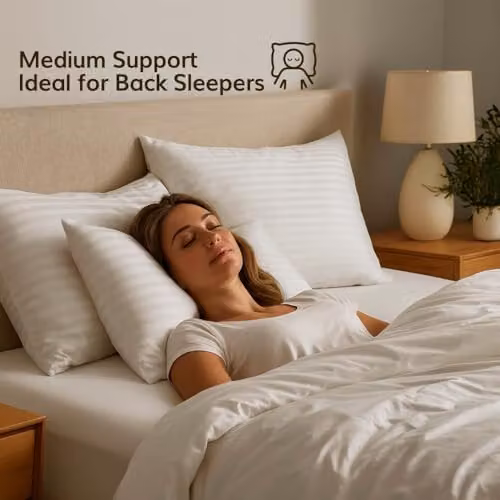 Opulent Home White Striped Microfibre Pillow, Pack of 1, Medium Softness, Hollowfibre Filling, Anti-Allergy and Breathable – 2