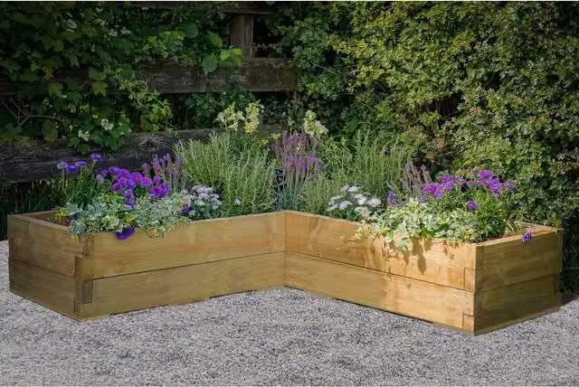 Caledonian Corner Raised Bed Planter in Forest Brown Wood
