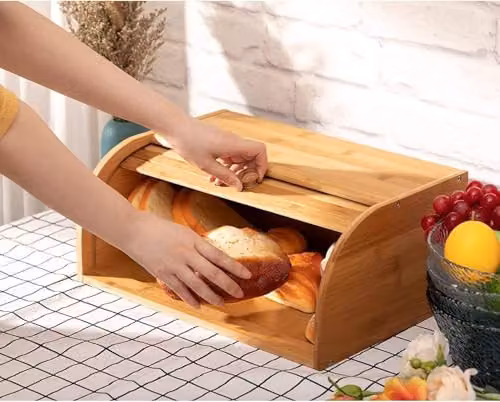 MantraRaj Bamboo Roll Top Bread Bin in Brown, W/D/H: 40 x 40 x 27 cm – 5