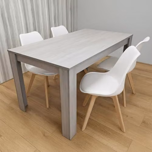 KOSY KOALA Modern Rectangular Grey Dining Table and 4 White Chairs Set