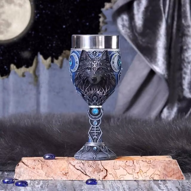 Nemesis Now Wolf Moon Goblet in Black and Blue Resin, Height: 19.5 cm