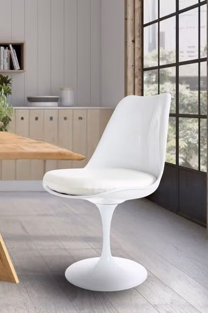 Fusion Living White Tulip Swivel Dining Chair with Synthetic Leather Cushion