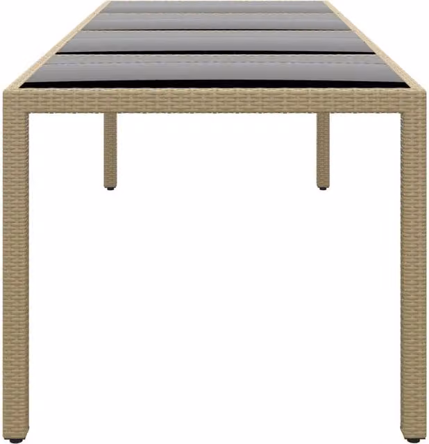 Berkfield Home Rectangular Garden Table with Glass Top in Beige Poly Rattan – 1