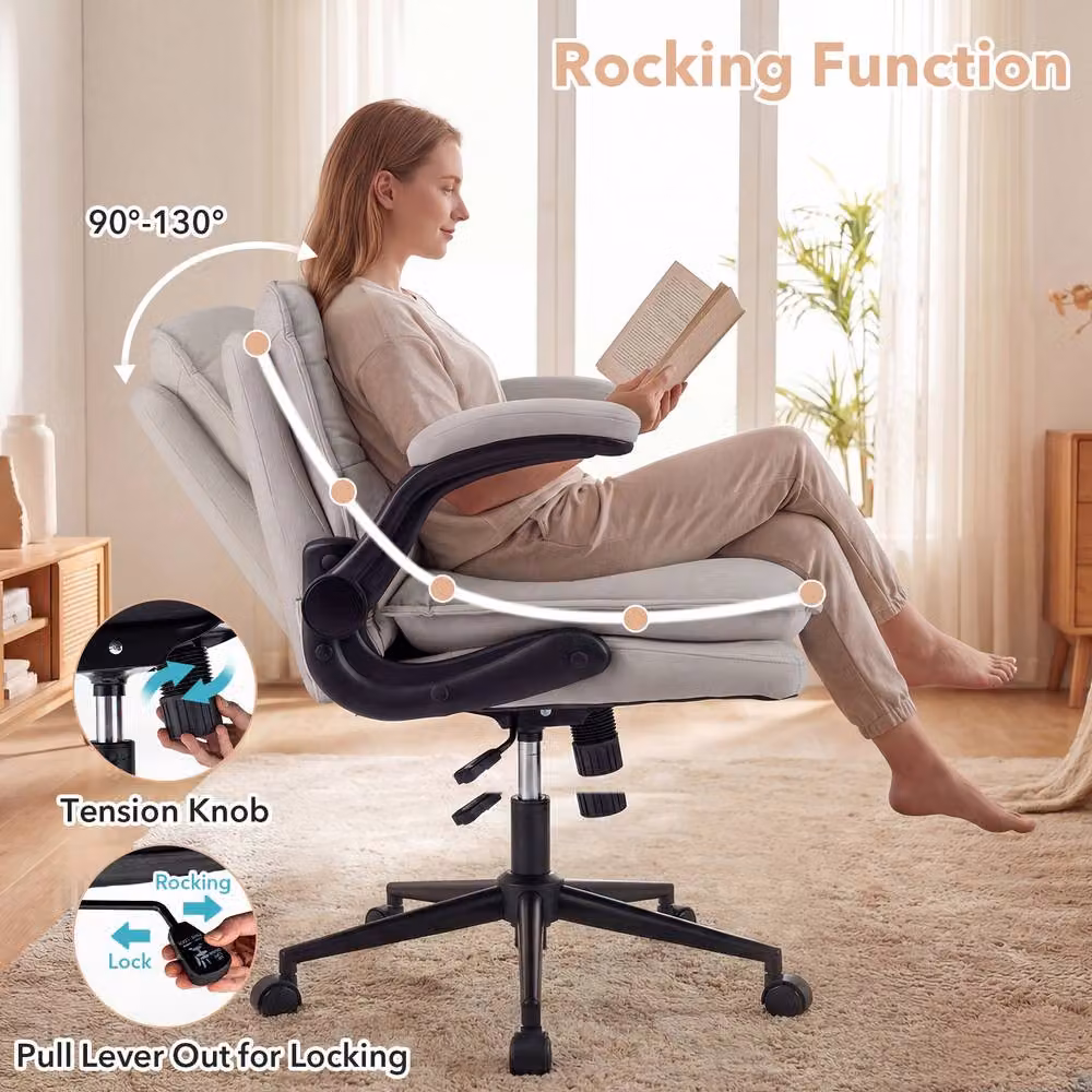 Costway Criss Cross Task Chair with Flip-up Arms and Adjustable Height in Beige – 8