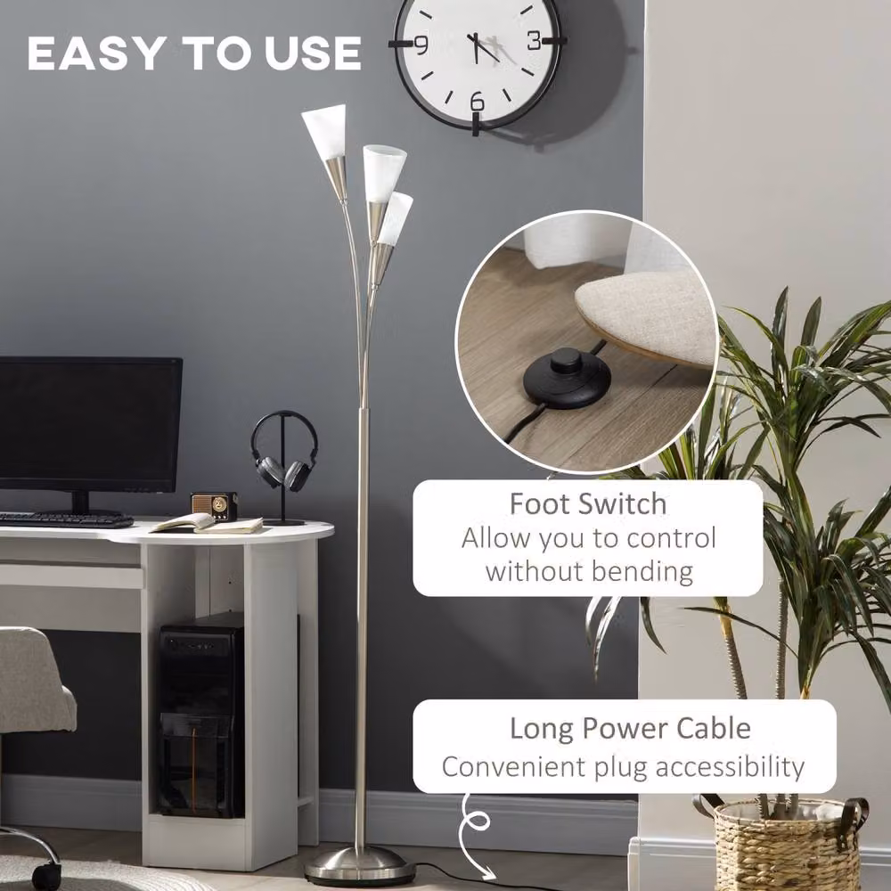 Wyld Haus Karo 3 Light Floor Lamp in Silver with White Glass Shades, Height: 166 cm – 4
