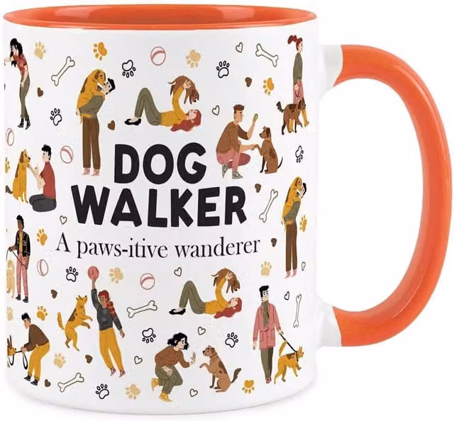 Purely Home Novelty Dog Walker Ceramic Mug in Orange