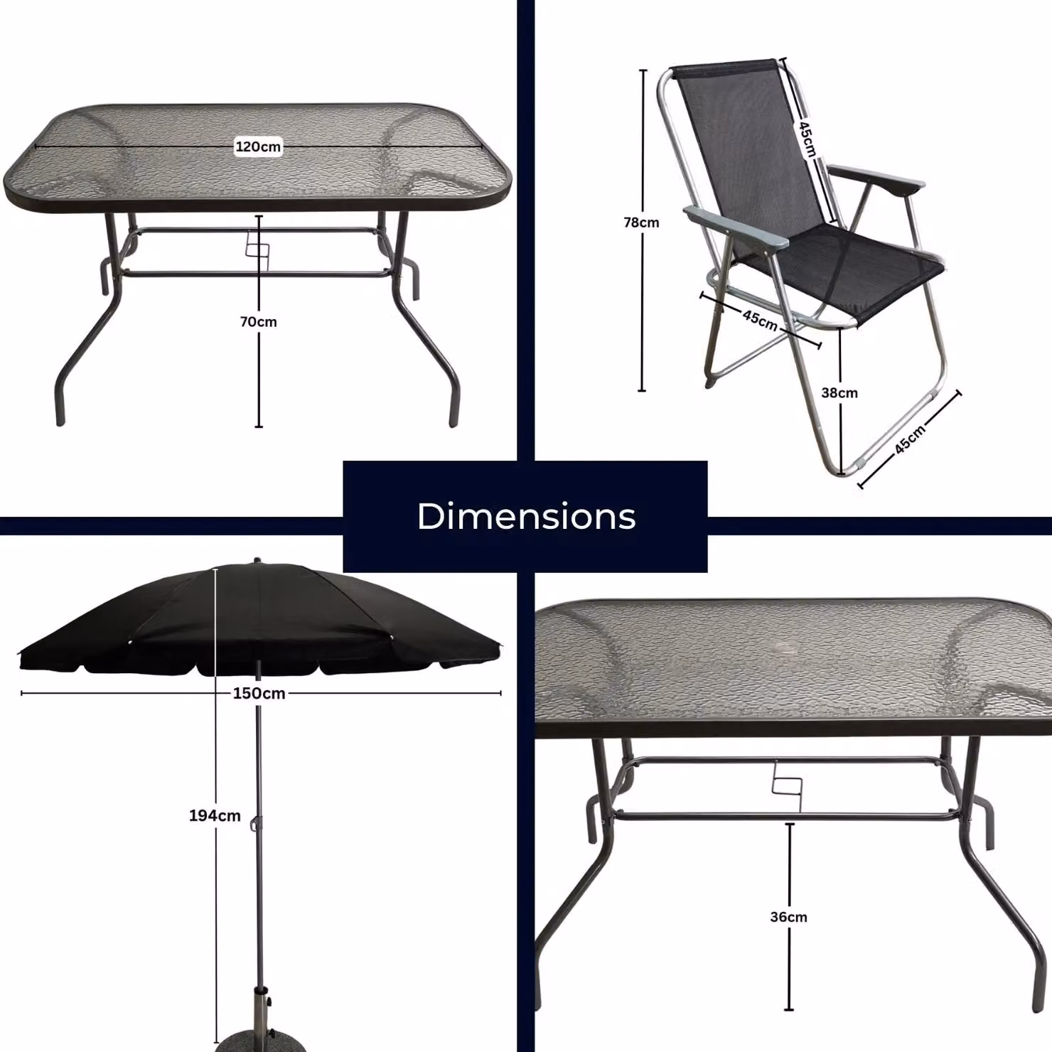 Samuel Alexander 8 Person Garden Furniture Set with Table, Chairs and Parasol in Black and Grey – 3