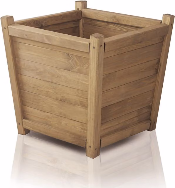 Primrose Tapered Cube Pine Planter Flower Pot in Yellow and Brown, Height: 60 cm
