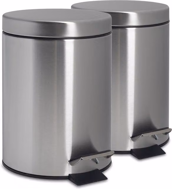 Harbour Housewares Set of 2 Round Stainless Steel Pedal Bins, 3 Litre, Silver – 8